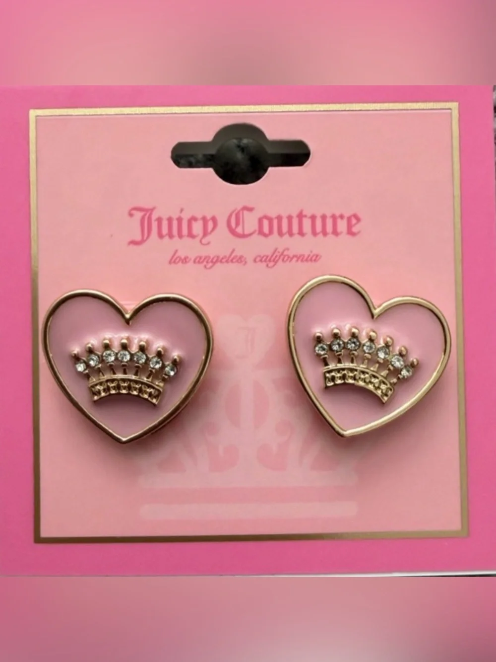 Juicy Couture Gold & Pink Heart Crown Stud Earrings!!!